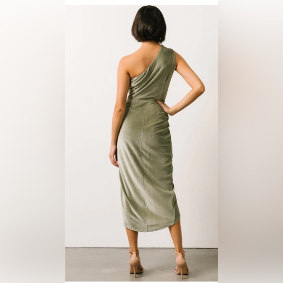 Velvet sage green one shoulder dress, new w/tags - Picture 2 of 3